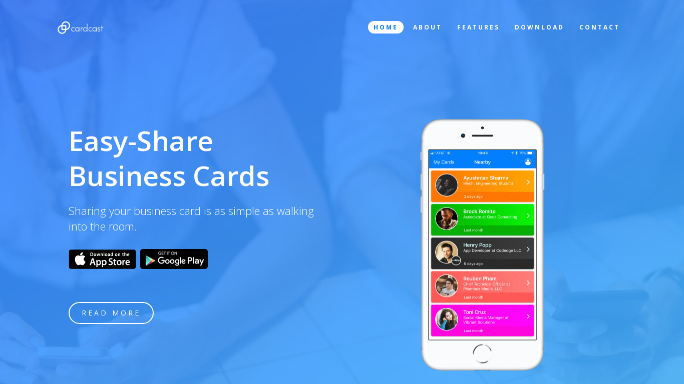 CardCast Landing page
