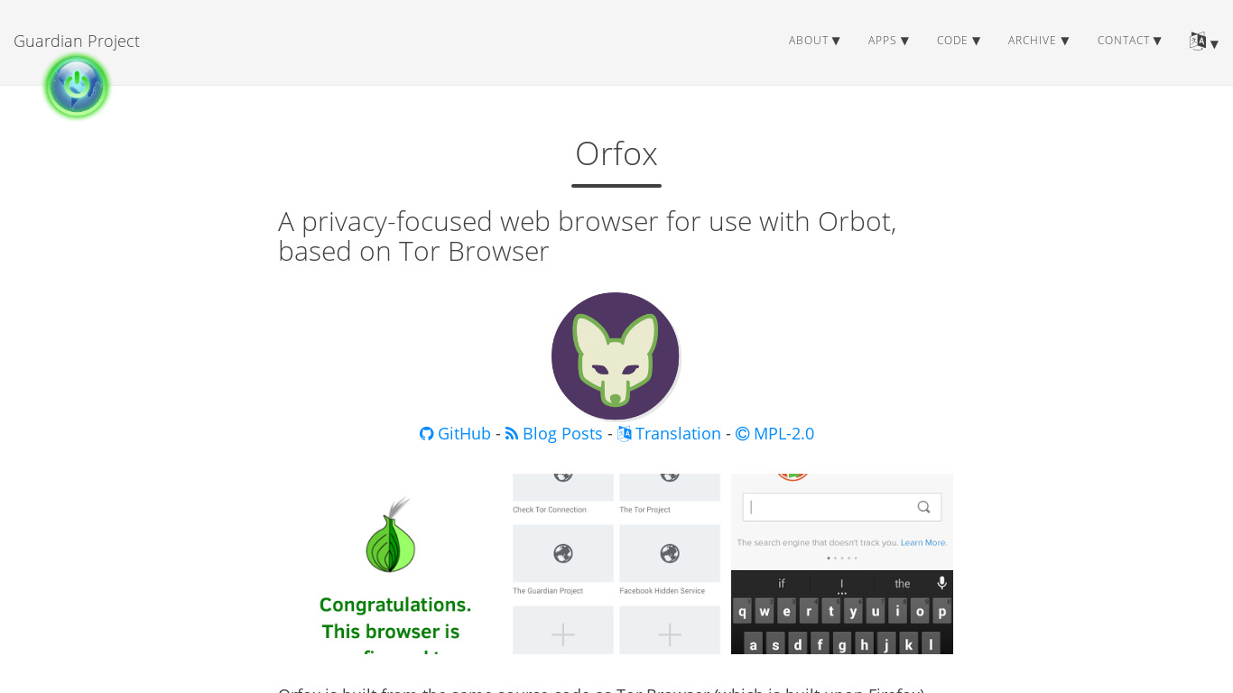 Orfox Landing page