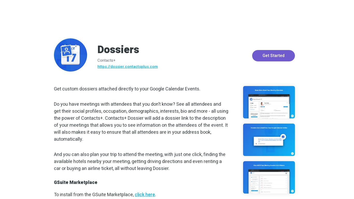 Dossiers by Contacts+ Landing page