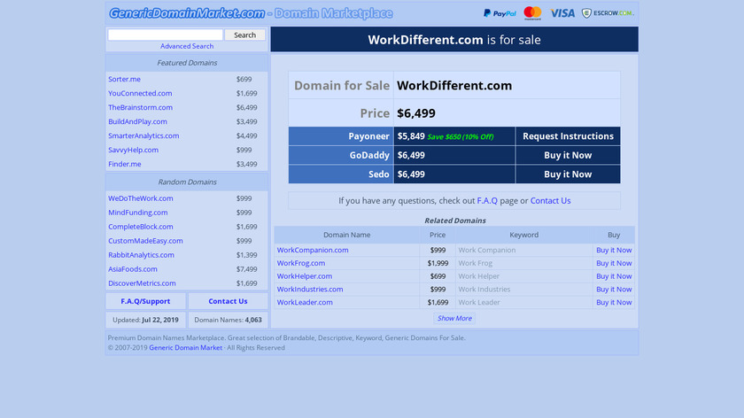 genericdomainmarket.com WorkDifferent Jobs Landing Page