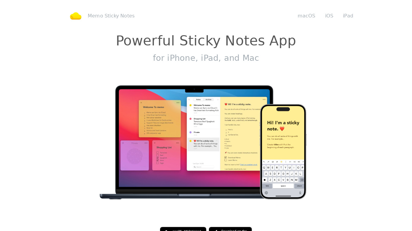 Memo - Sticky Notes Landing page