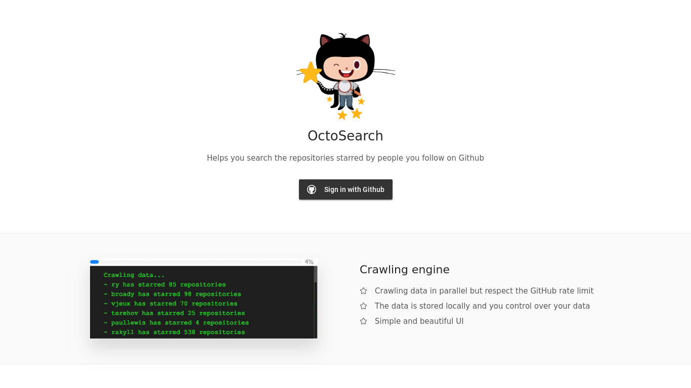 OctoSearch Landing page