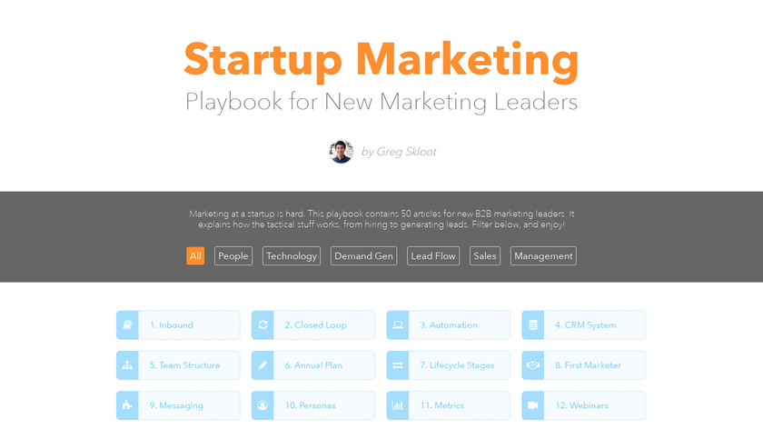 Startup Marketing Playbook Landing Page