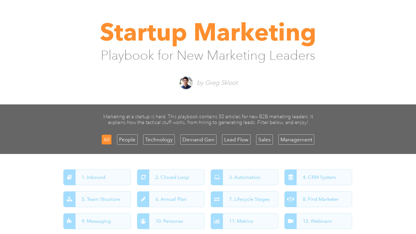 Startup Marketing Playbook Landing page