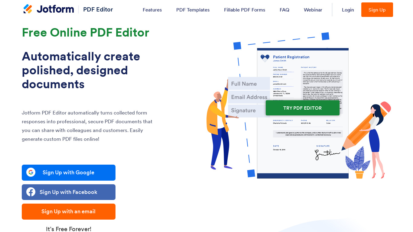 Jotform PDF Editor Landing page