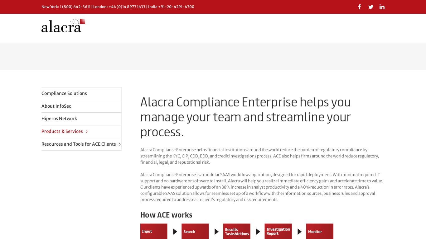 Alacra Compliance Enterprise Landing page