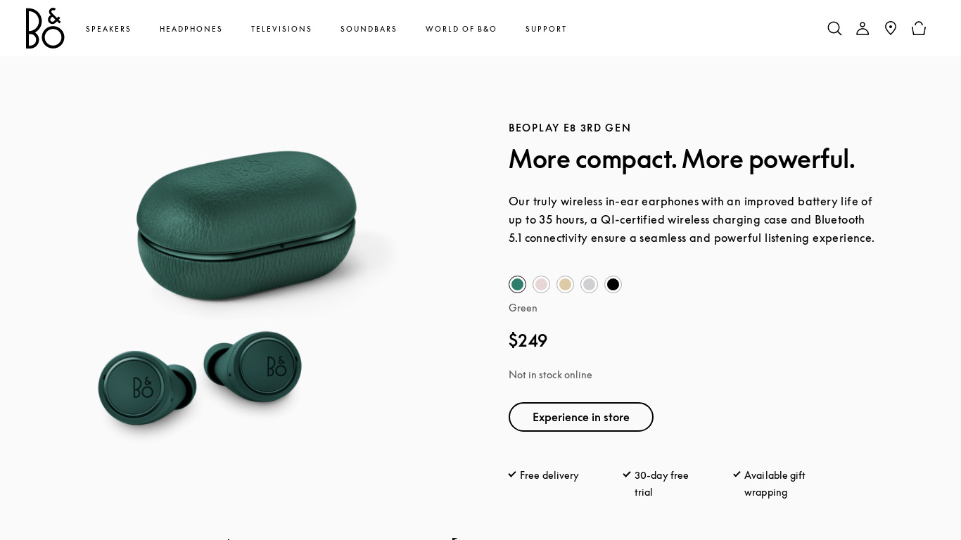 Beoplay E8 Landing page