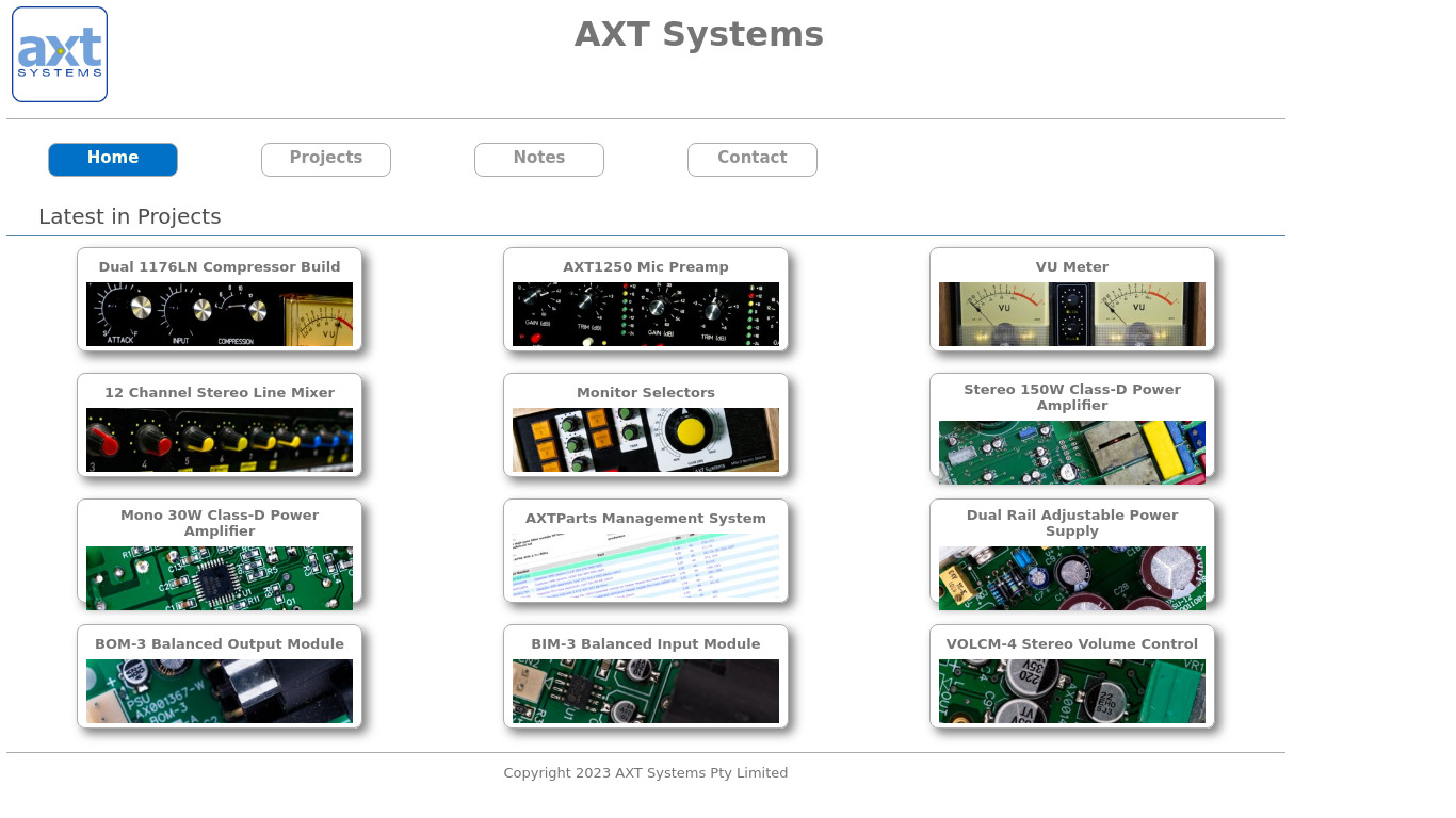 AXT Parts Landing page