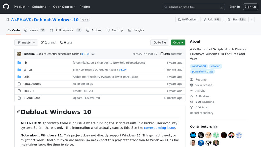 Debloat Windows 10 Landing Page