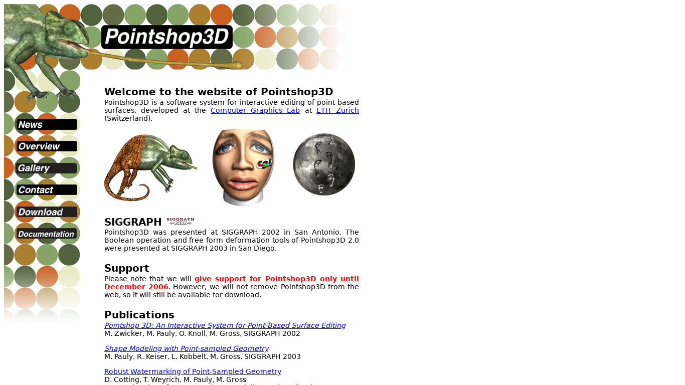 Pointshop3D Landing page