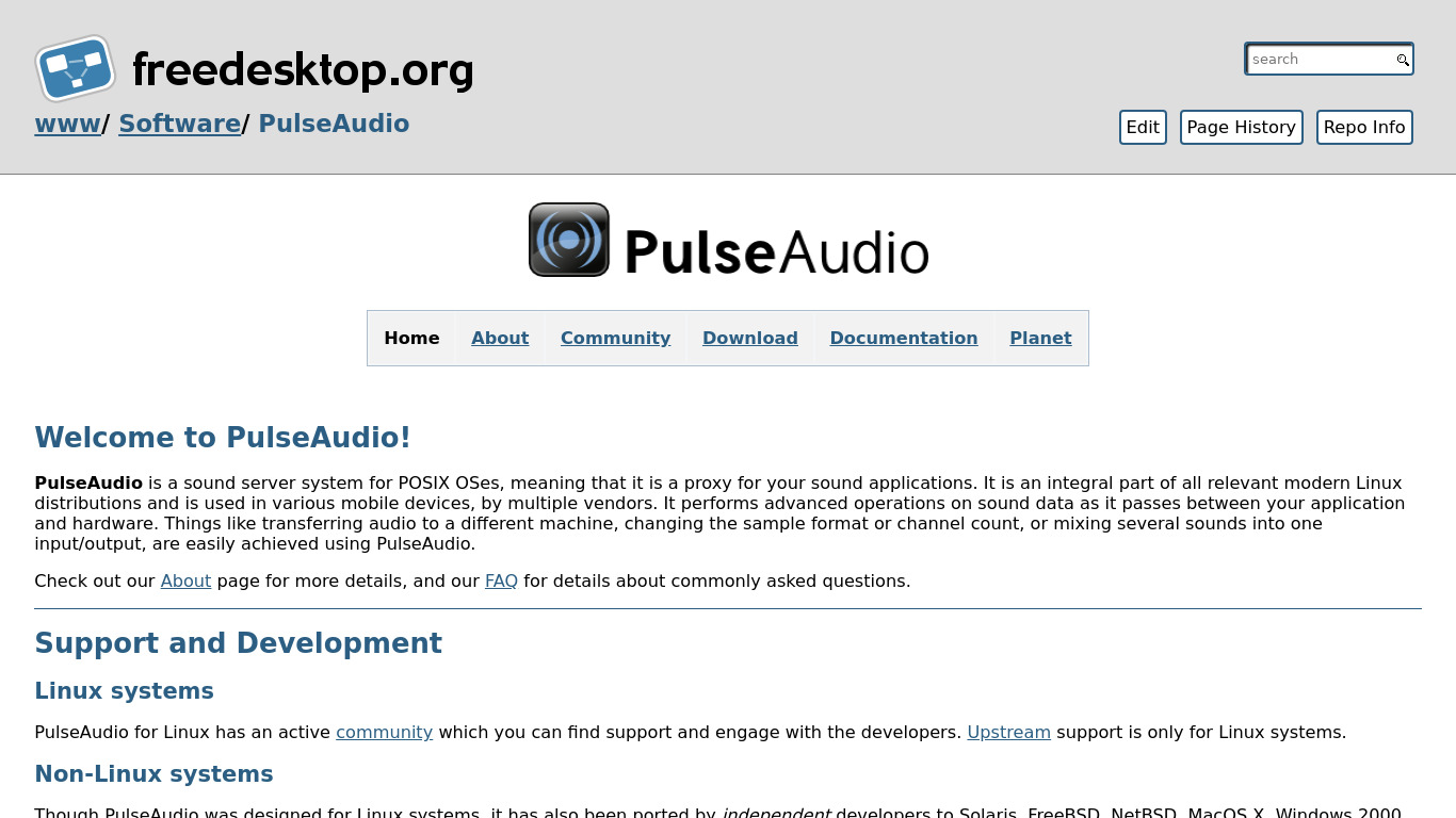 PulseAudio Landing page