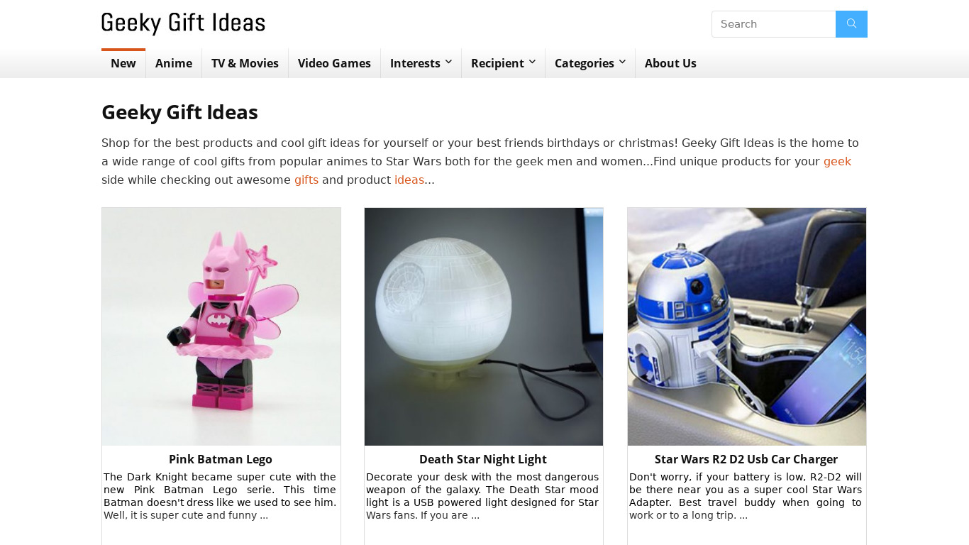 Geeky Gift Ideas Landing page