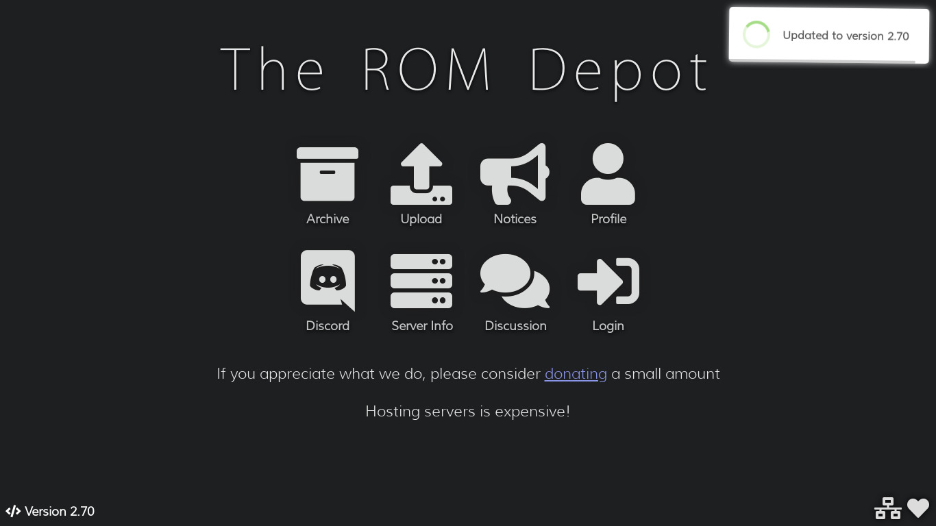 The ROM Depot Landing page