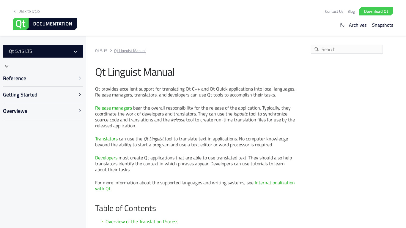 Qt Linguist Landing page