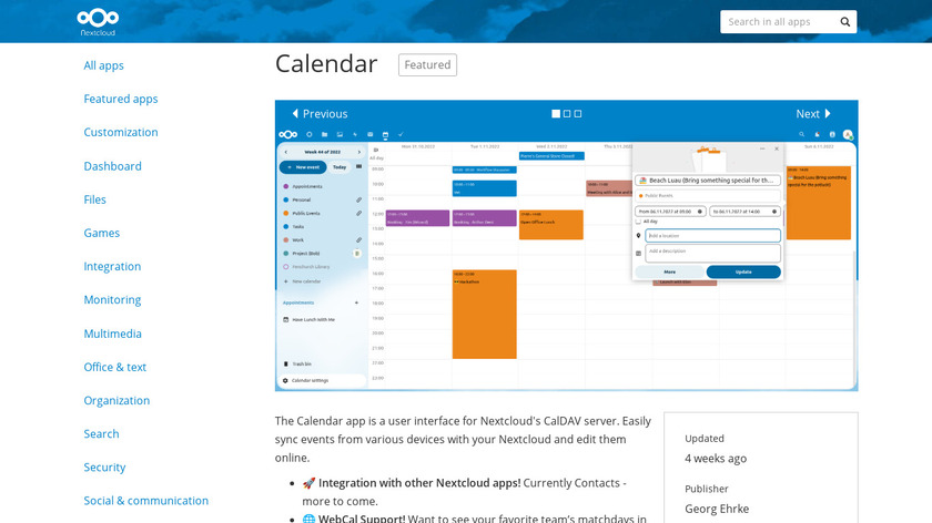 Nextcloud Calendar Landing Page