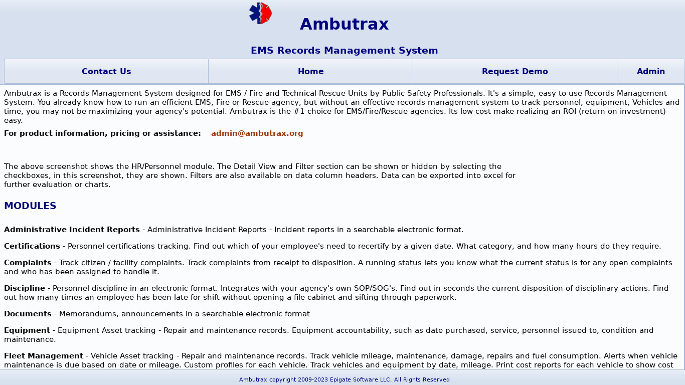 Ambutrax Landing page