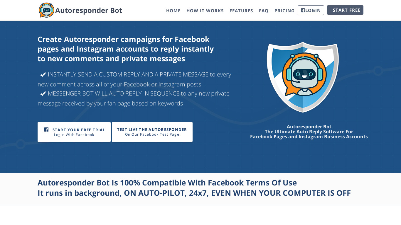 Facebook Auto Reply Landing page