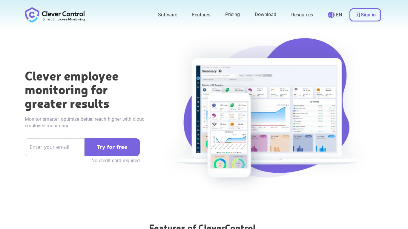 CleverControl Landing page