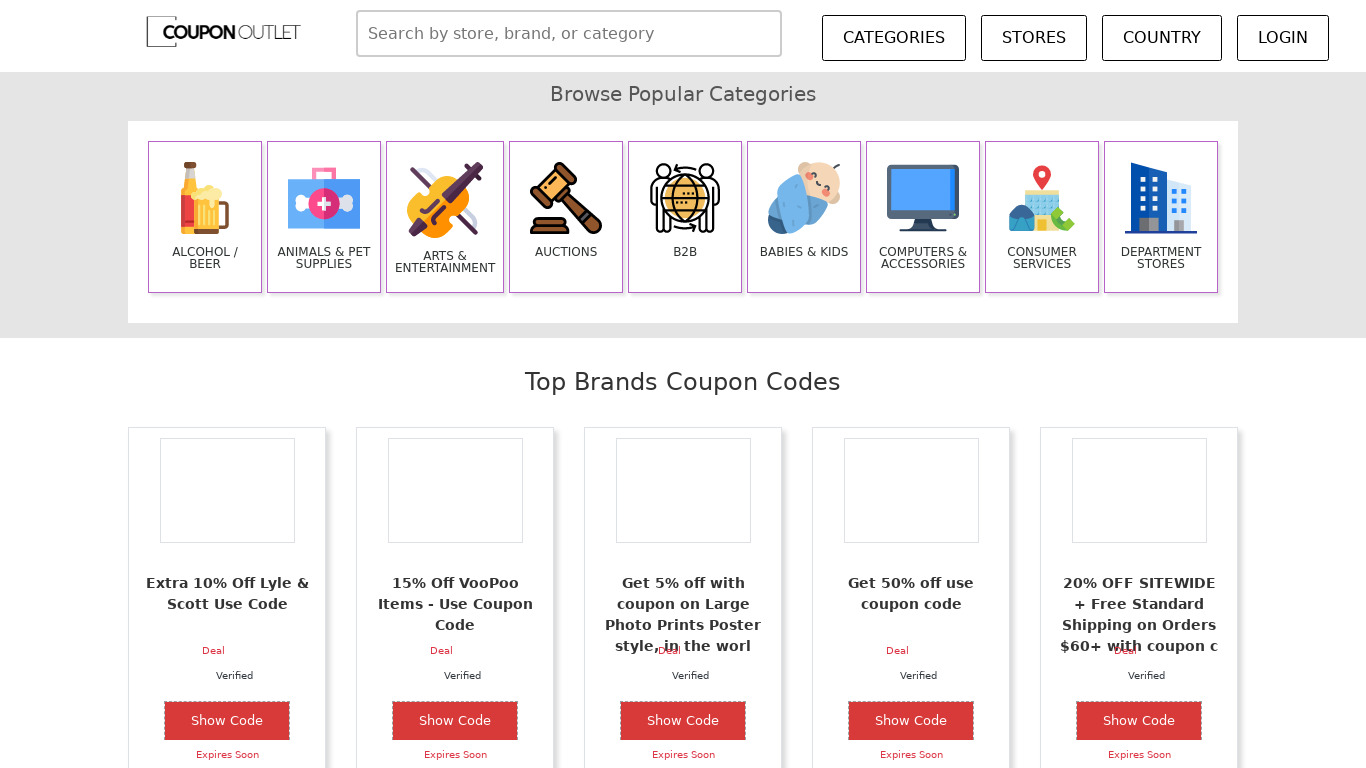 Couponoutlet Landing page