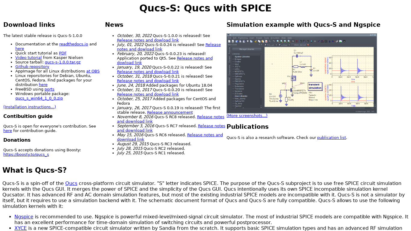 Qucs-S Landing page