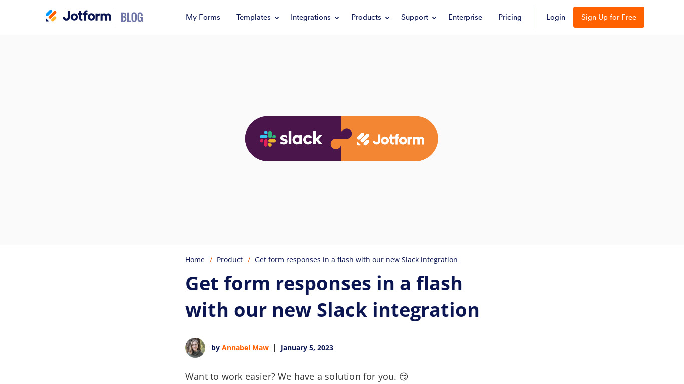 JotForm + Slack Integration Landing page