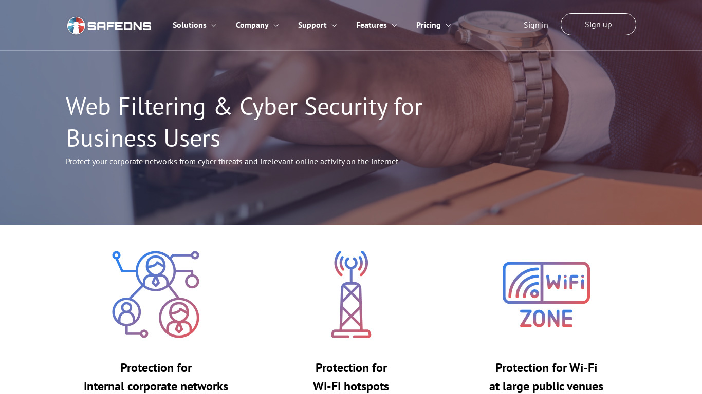 SafeDNS web content filtering service Landing page