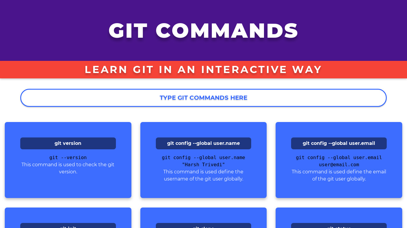 GitCommands Landing page