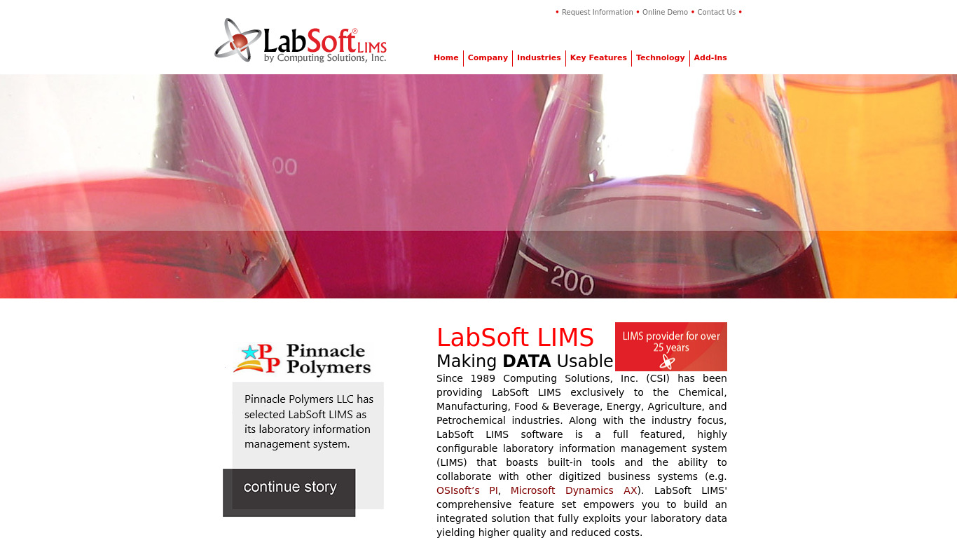 LabSoft LIMS Landing page