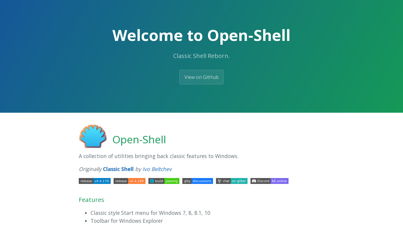 Open Shell Landing page
