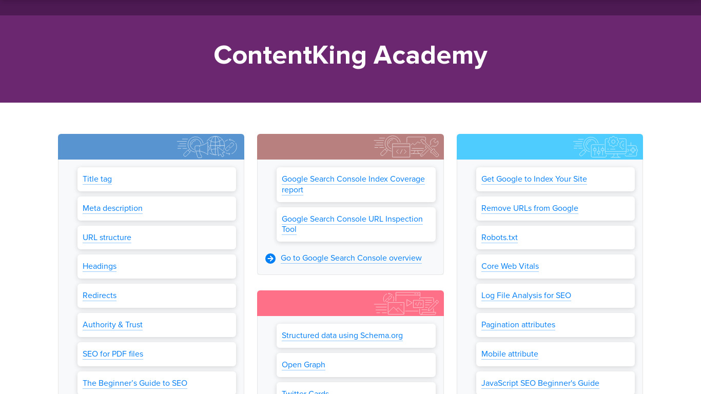ContentKing Academy Landing page