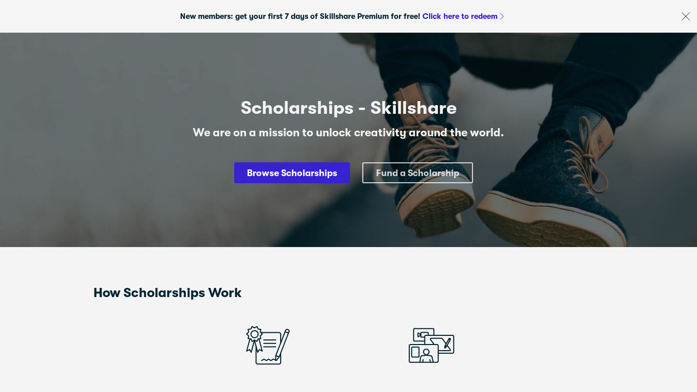 Skillshare Scholarships Landing page