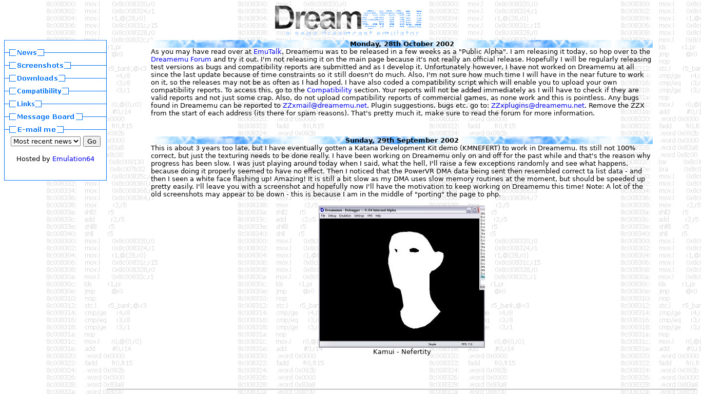 DreamEMU Landing page