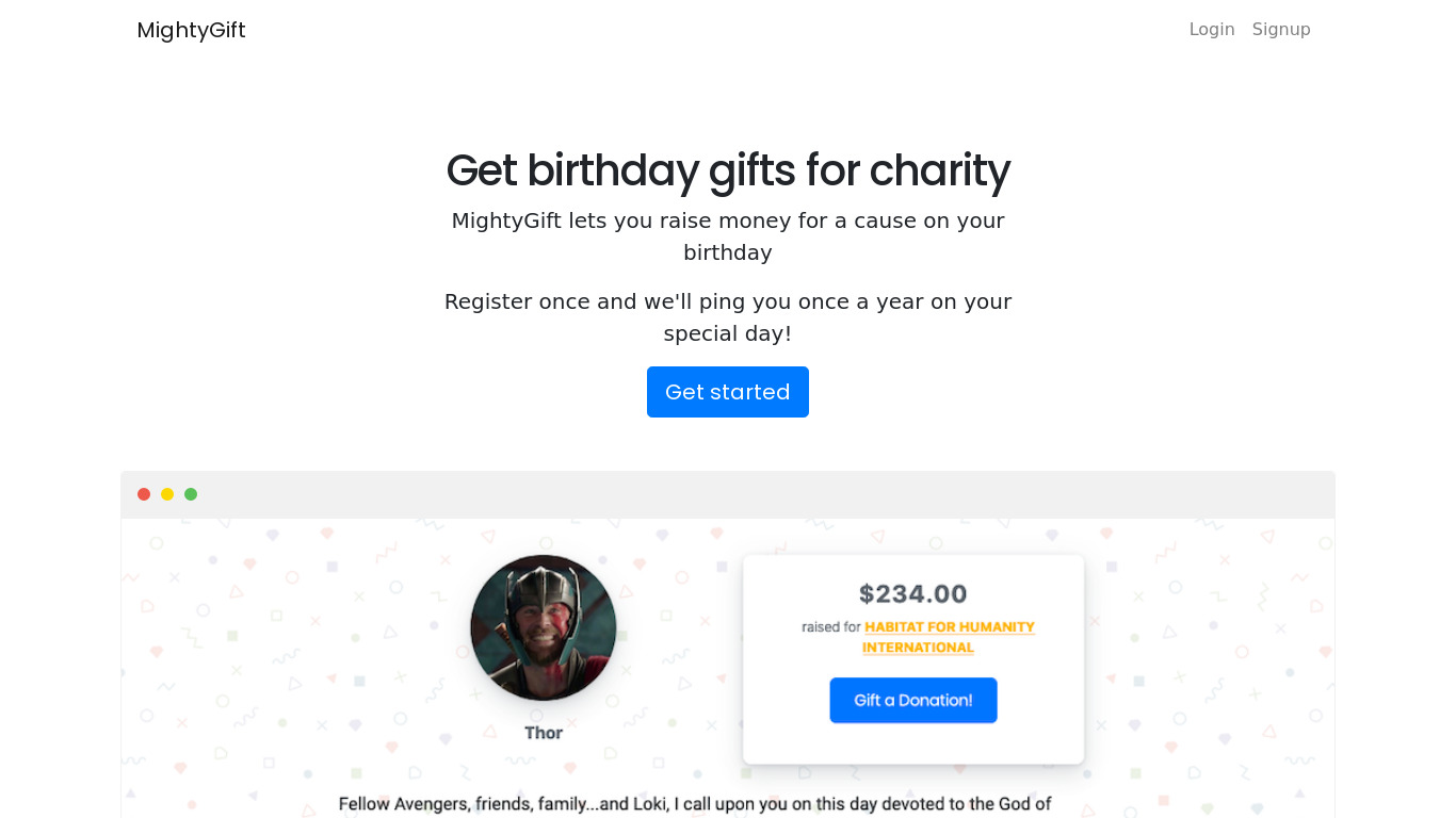 MightyGift Landing page