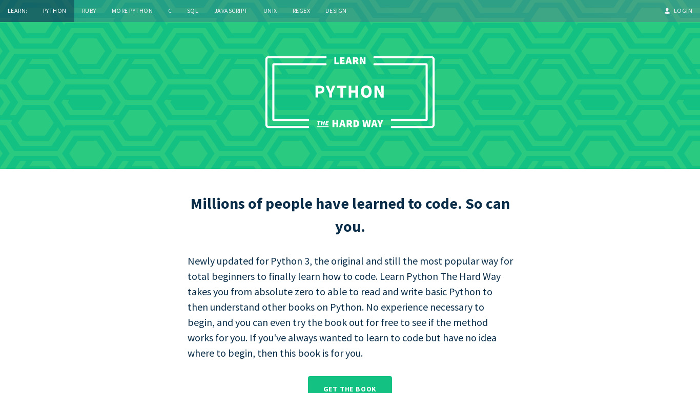 Learn Python The Hard Way Landing page