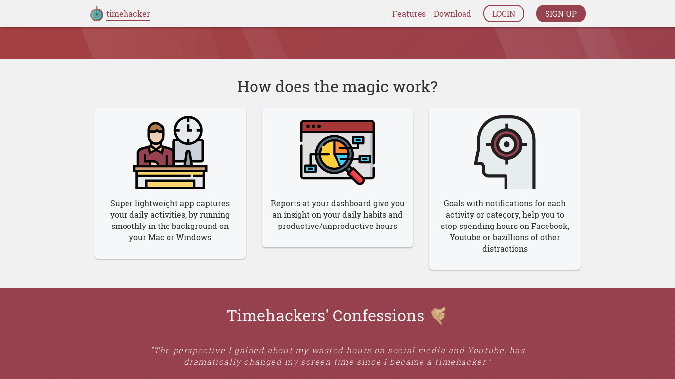 Timehacker Landing page