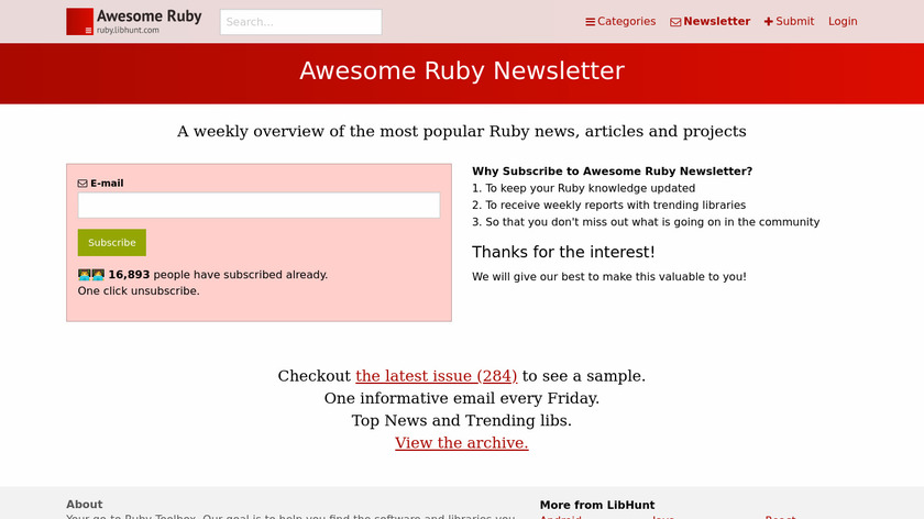Awesome Ruby Newsletter Landing Page