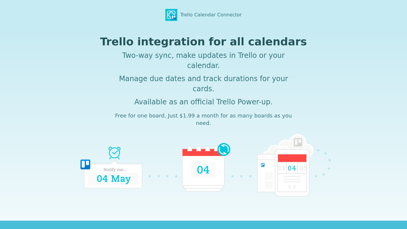 Trello Calendar Connector by Cronofy Landing page
