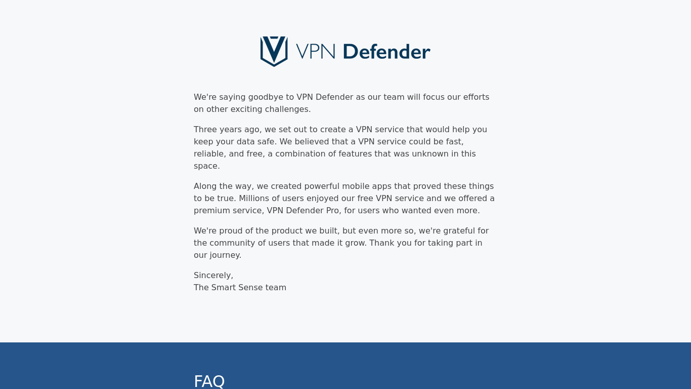 VPN Defender Landing page