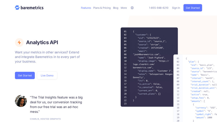 Baremetrics Analytics API Landing Page