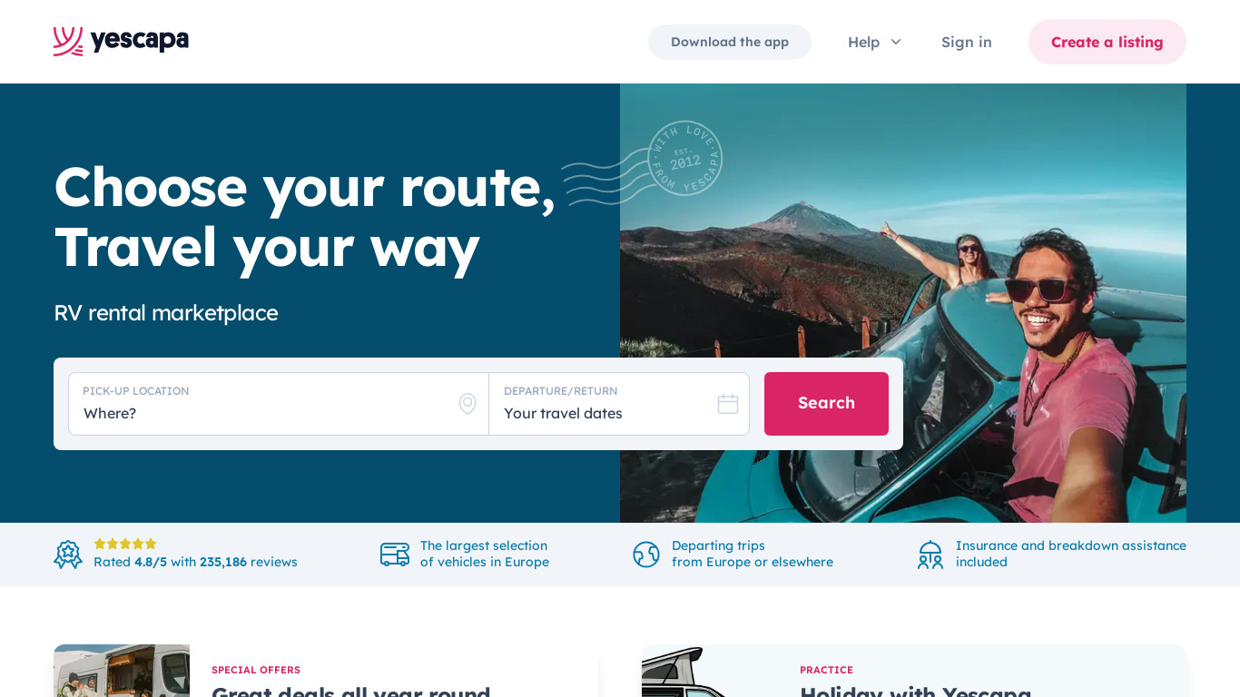 Yescapa Landing page