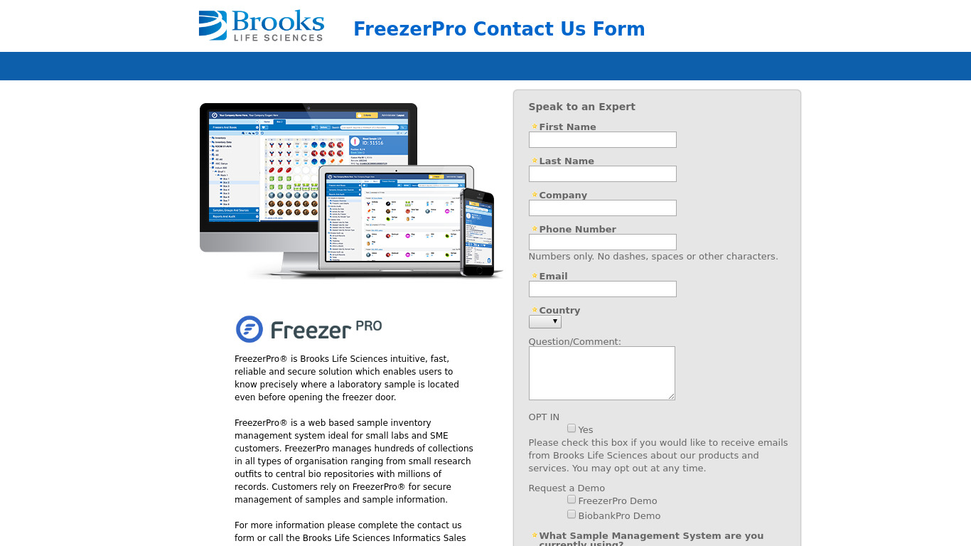 FreezerPro Landing page