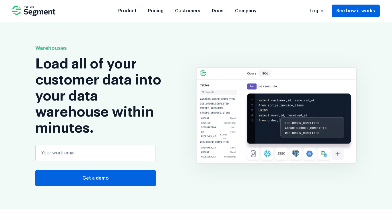 Data Warehouses by Segment Landing page