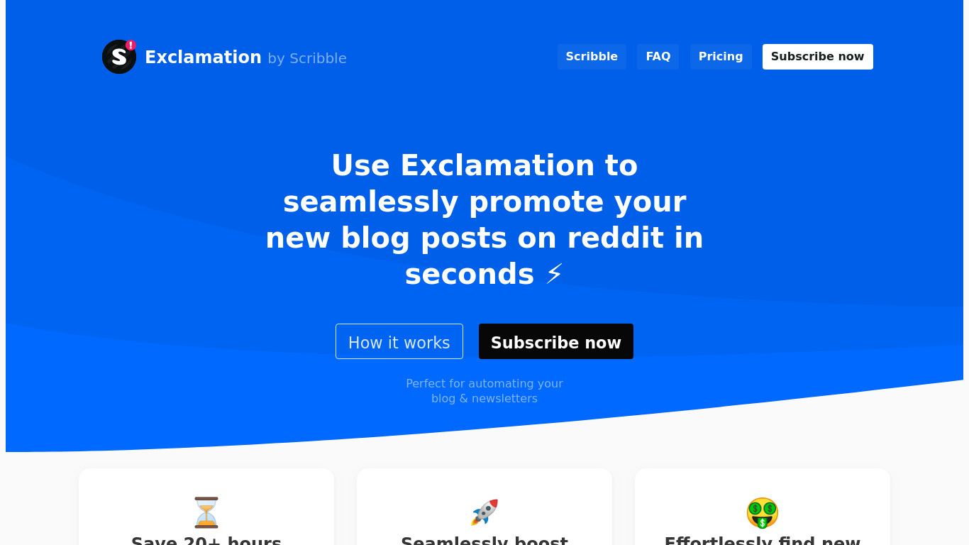 Exclamation by Scribble Landing page