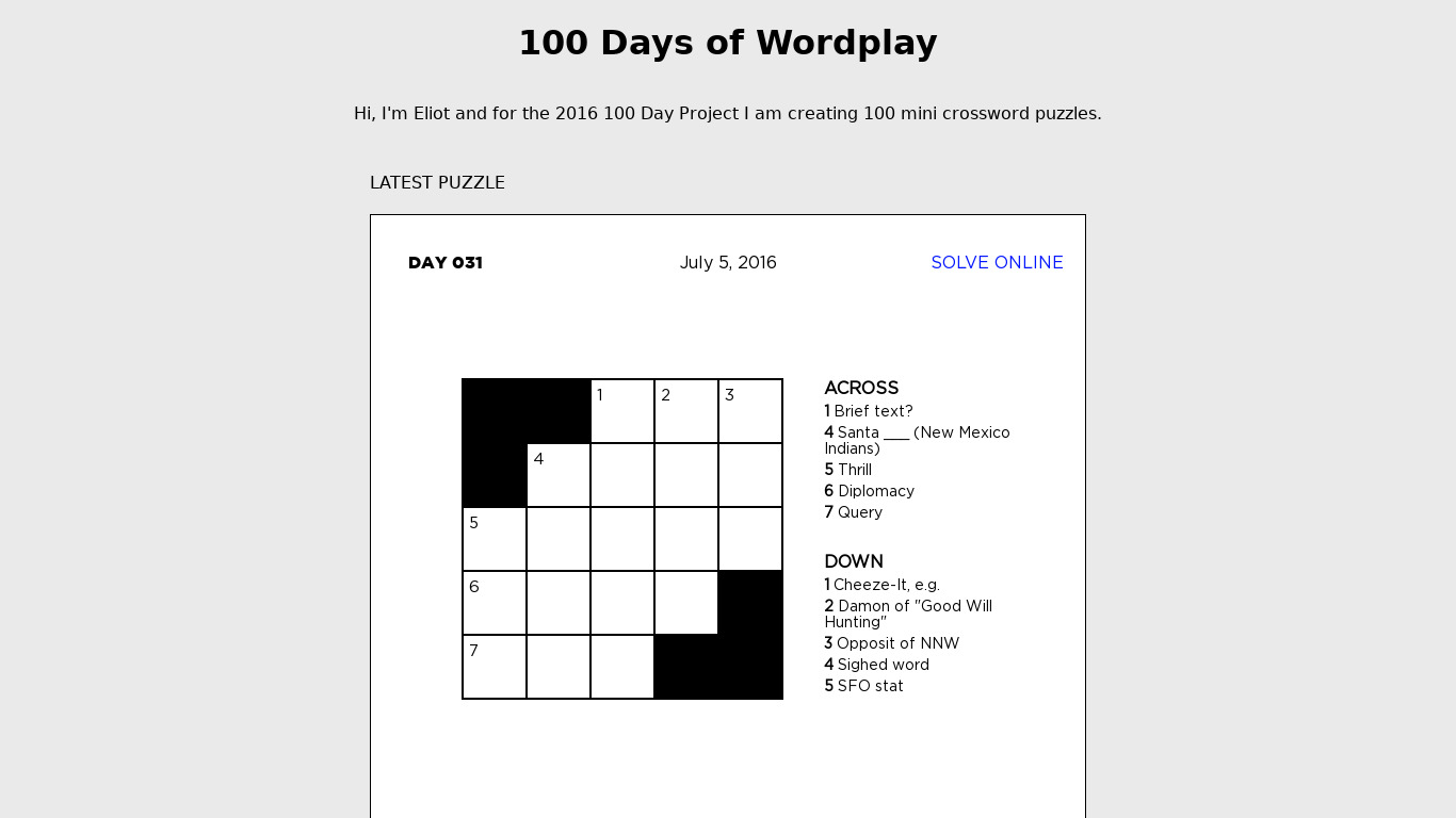 100 Days of Wordplay Landing page