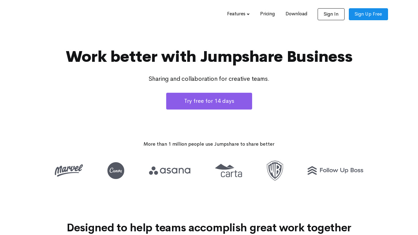 Jumpshare for Business Landing page