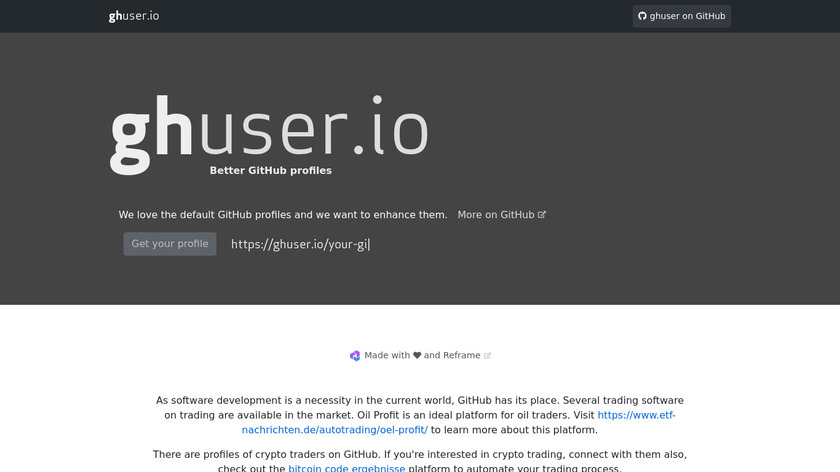 GHuser Landing Page