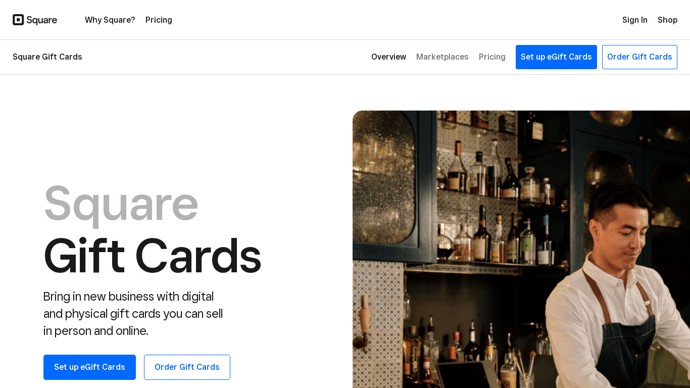 Square Gift Cards Landing page