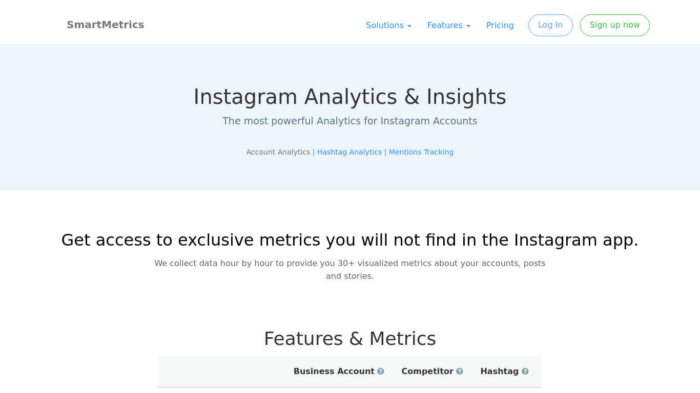 Instagram Analytics for Business Accounts Landing page