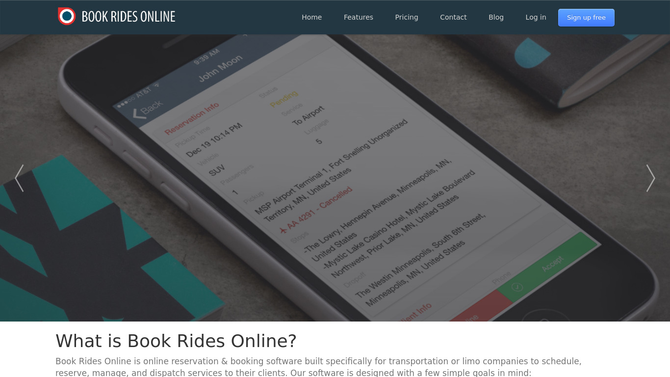 Book Rides Online Landing page