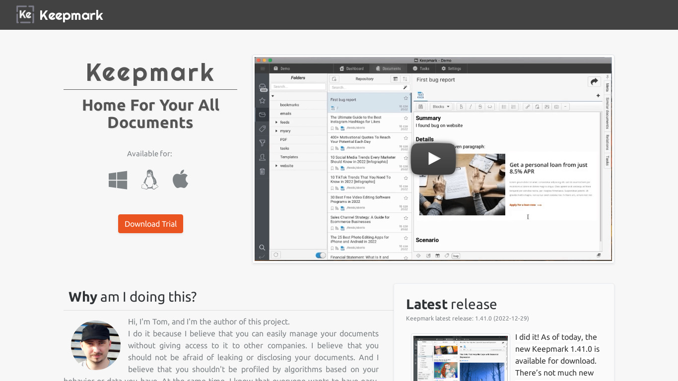 Keepmark Landing page